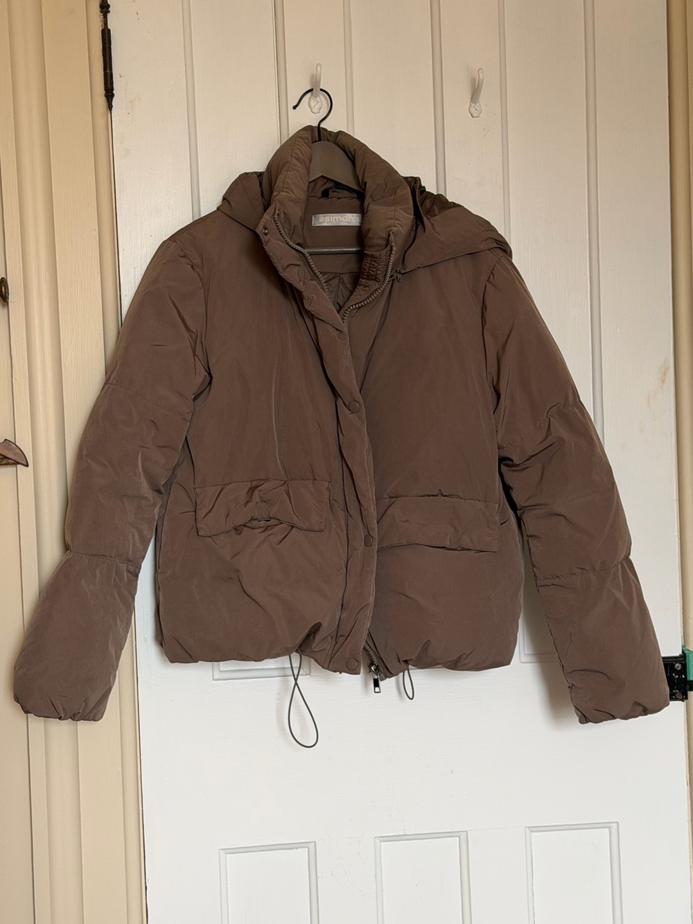 Simons Taupe Hooded Puffer Jacket